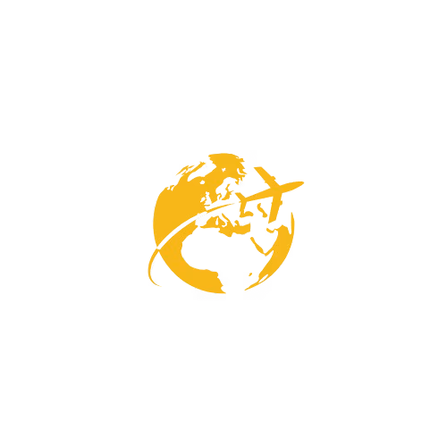 Yellow icon with the earth and a plane.