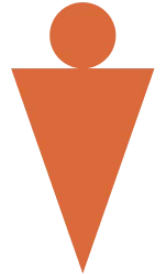 A simple orange stick figure icon composed of a circle head and an inverted triangle body.