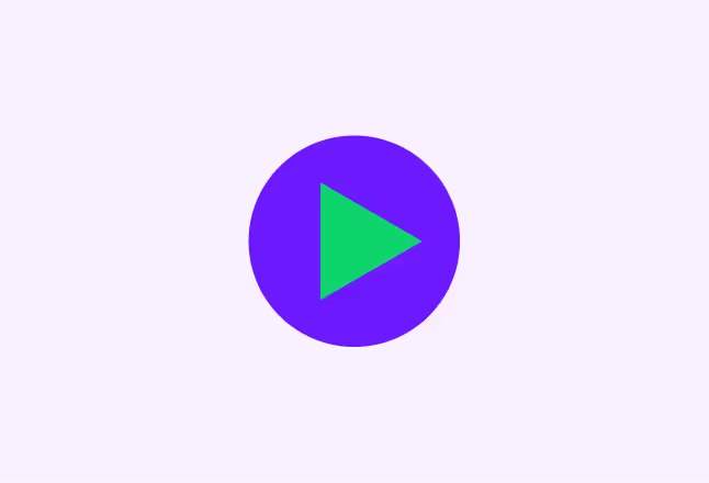 Green play button inside a purple circle on a light lavender background.