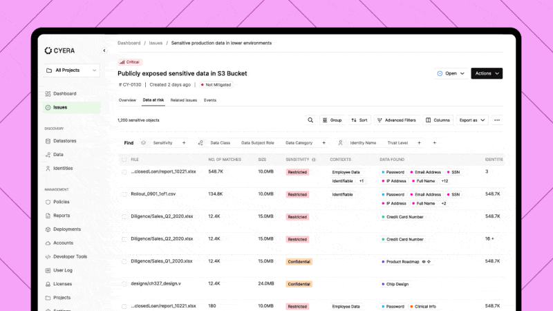 Animierte Illustration der Datenerkennung und -klassifizierung in einem Amazon S3-Bucket