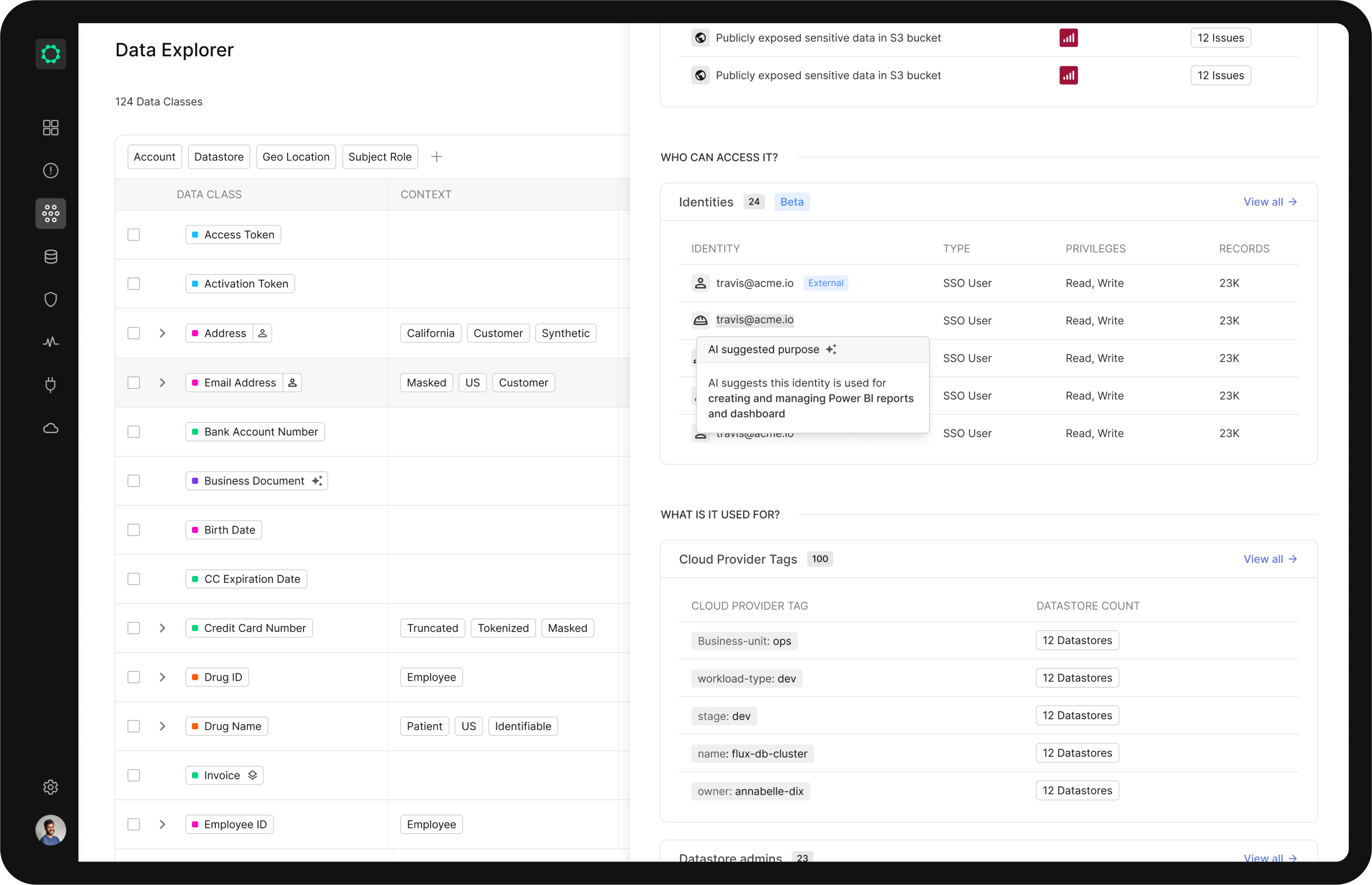 Ilustración del flujo de datos en tiempo real en la plataforma de seguridad en la nube de Cyera