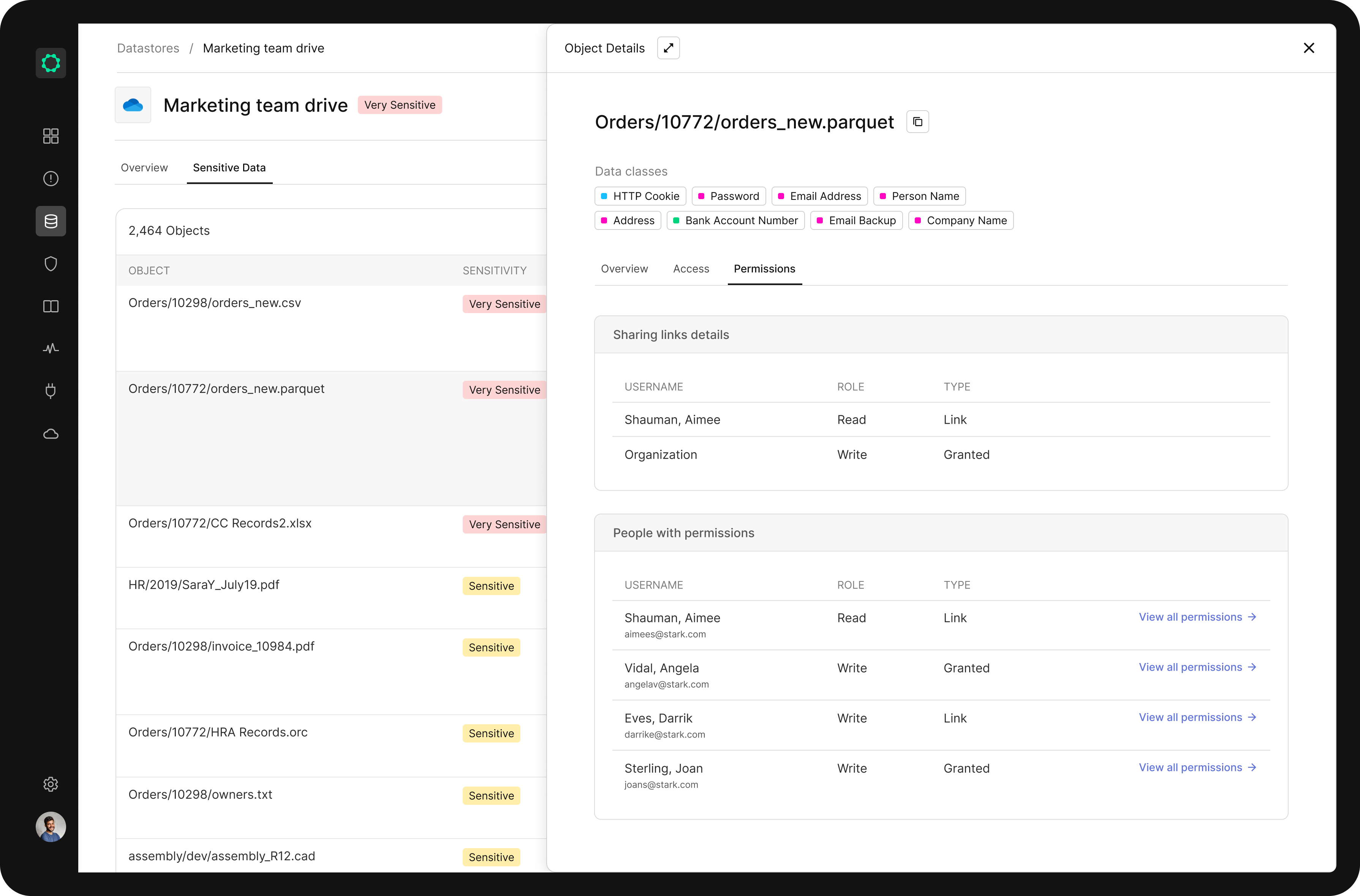 Visual mostrando a descoberta de armazenamento de dados da Cyera em ambientes de nuvem