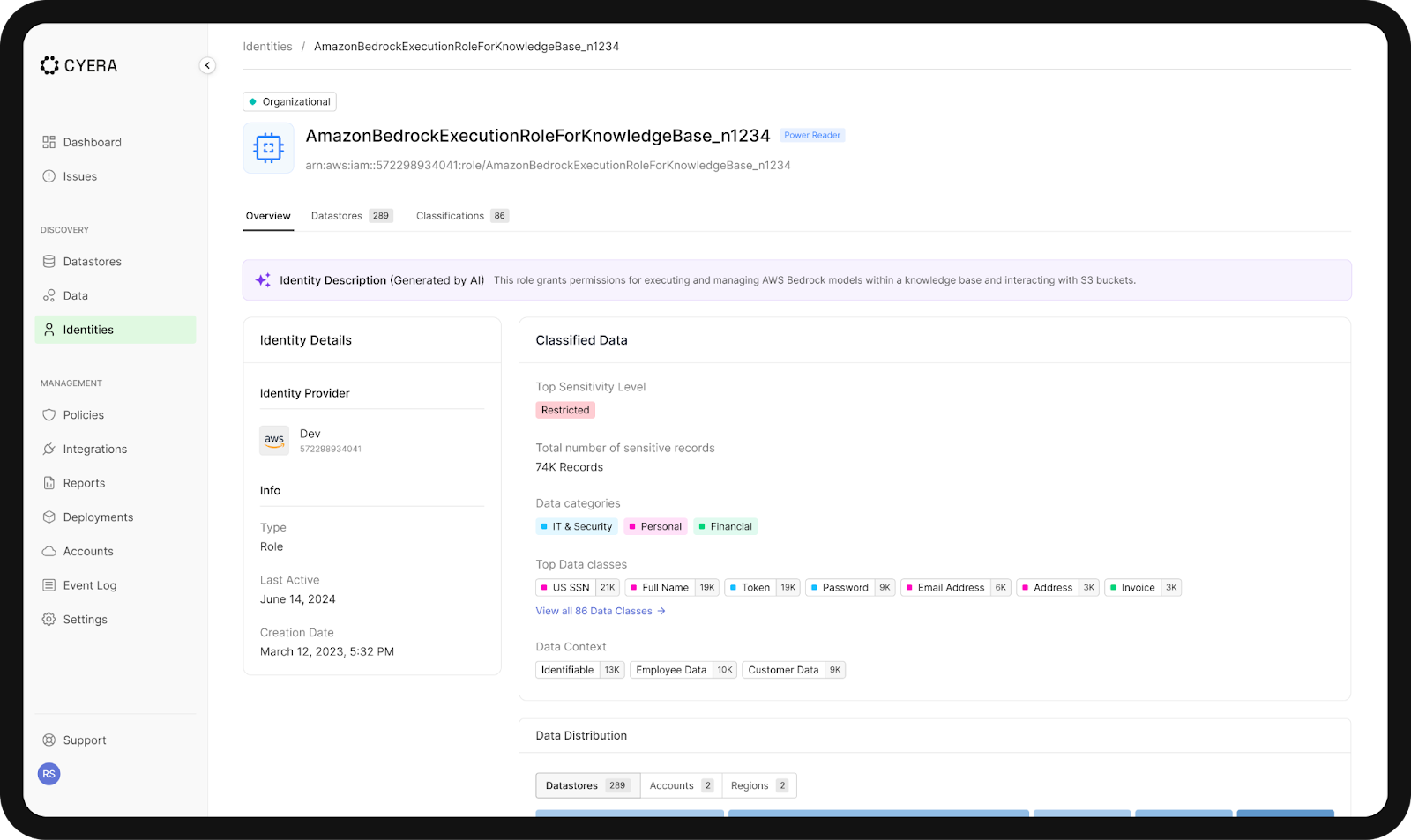Protección de datos clasificados de Cyera usando el módulo de identidad.