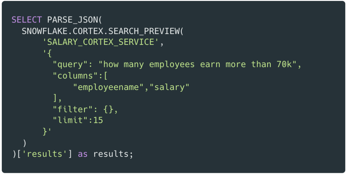 Código de Consulta do Serviço CORTEX Search