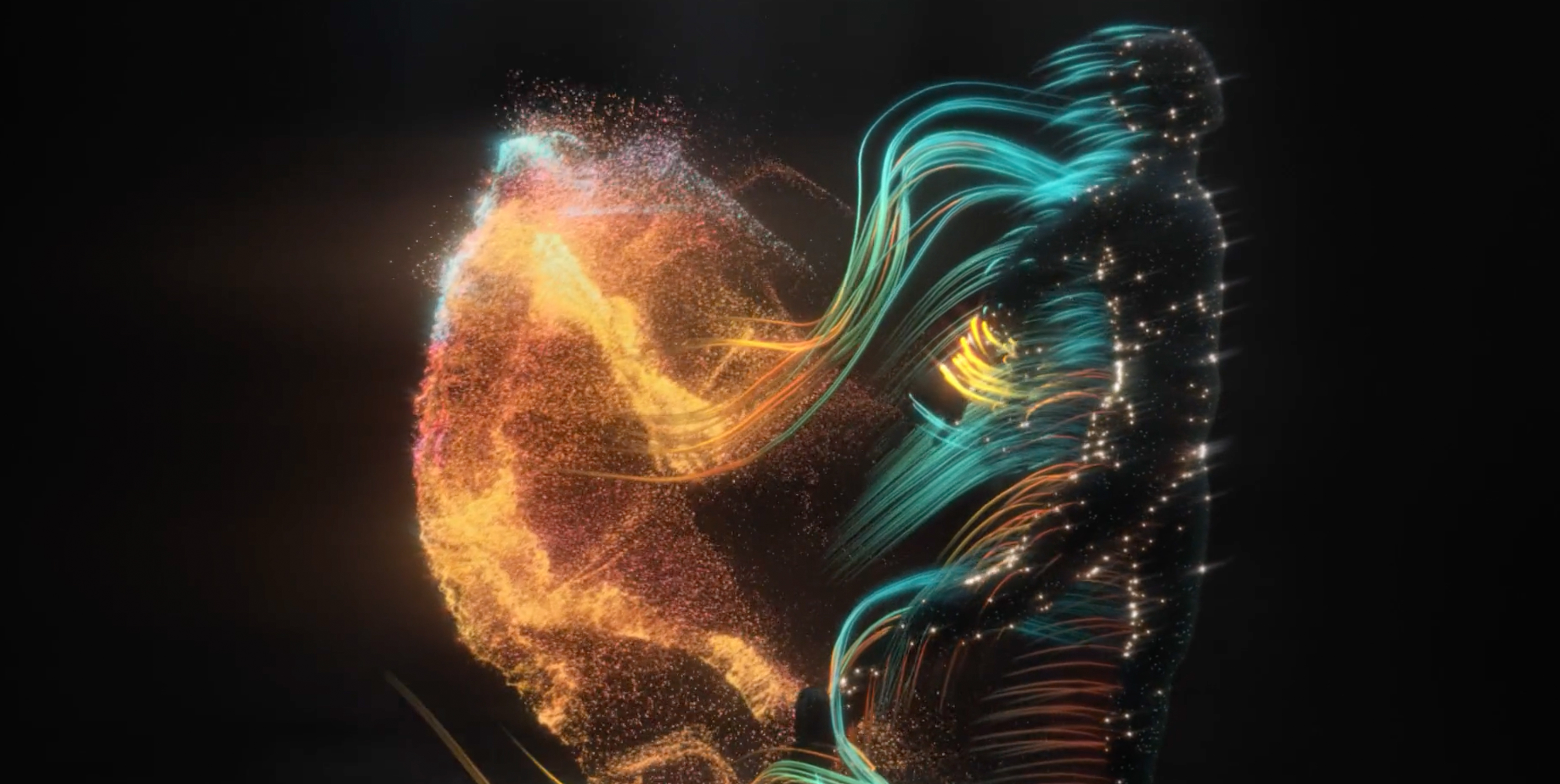 abstract figure that illustrates two people that are floating in the air