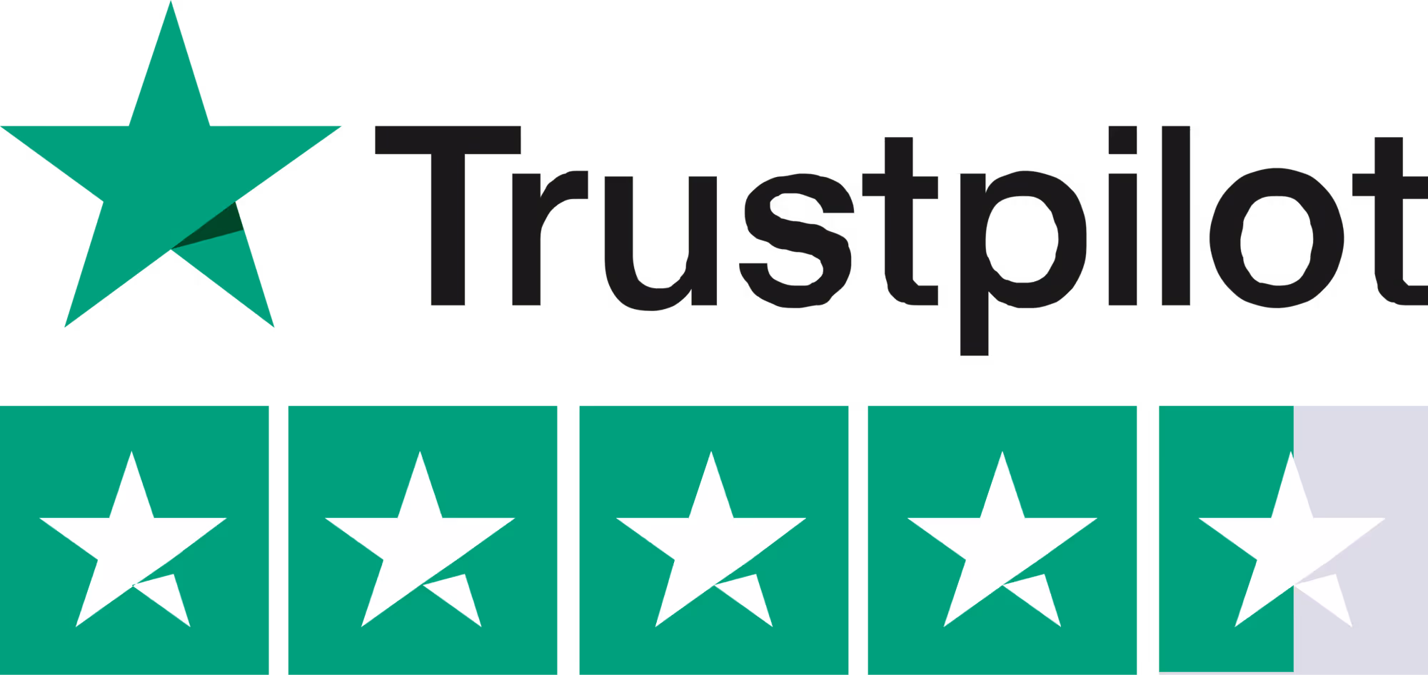 Trustpilot logo with a four-and-a-half-star rating graphic below it.