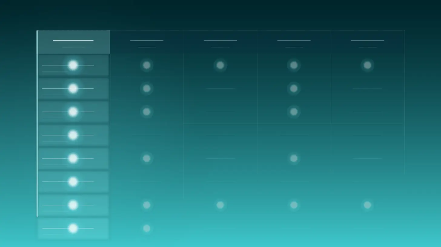 Stylized feature comparison grid representing a Rillet alternatives evaluation