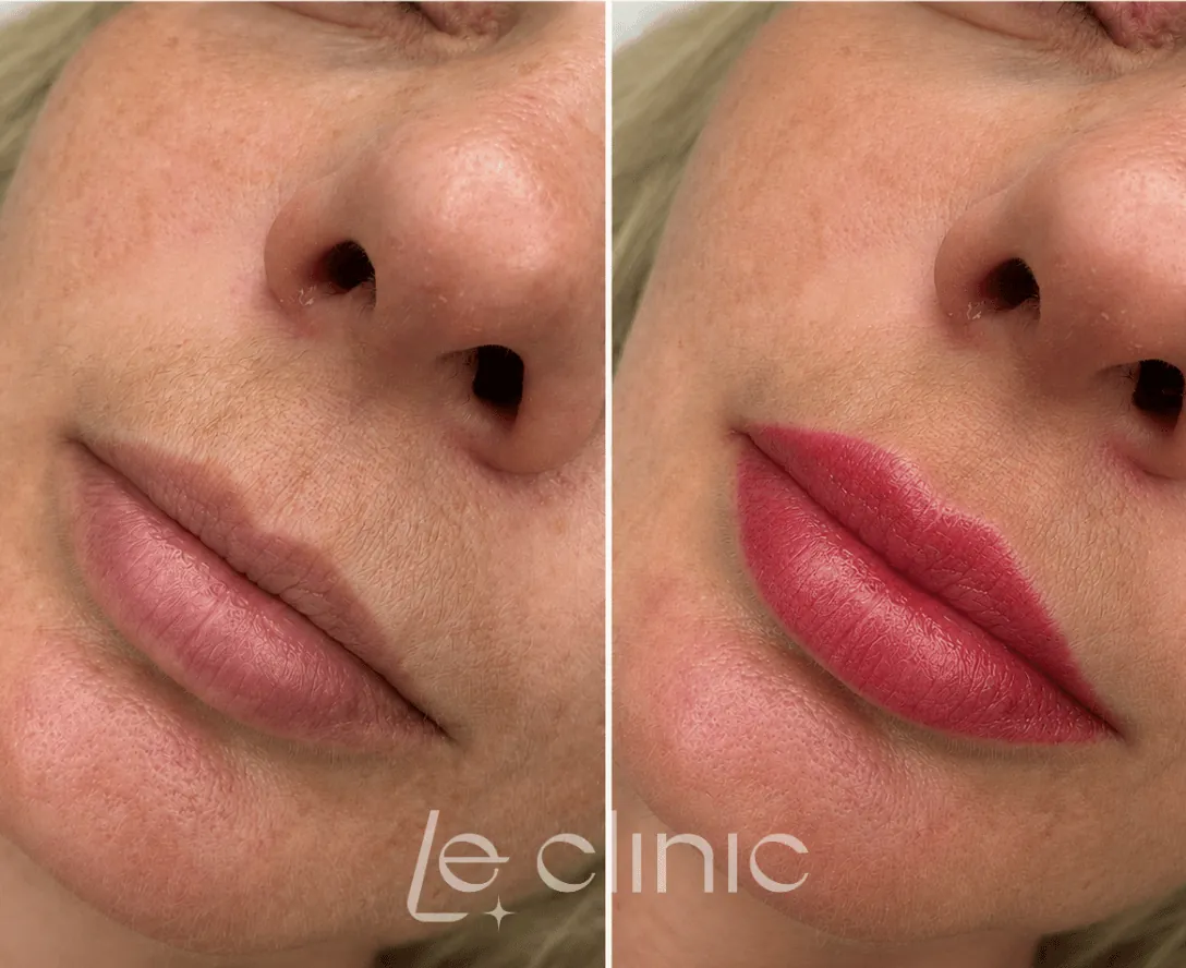 Rty klientky před a po permanentním make-upu Natural Lips