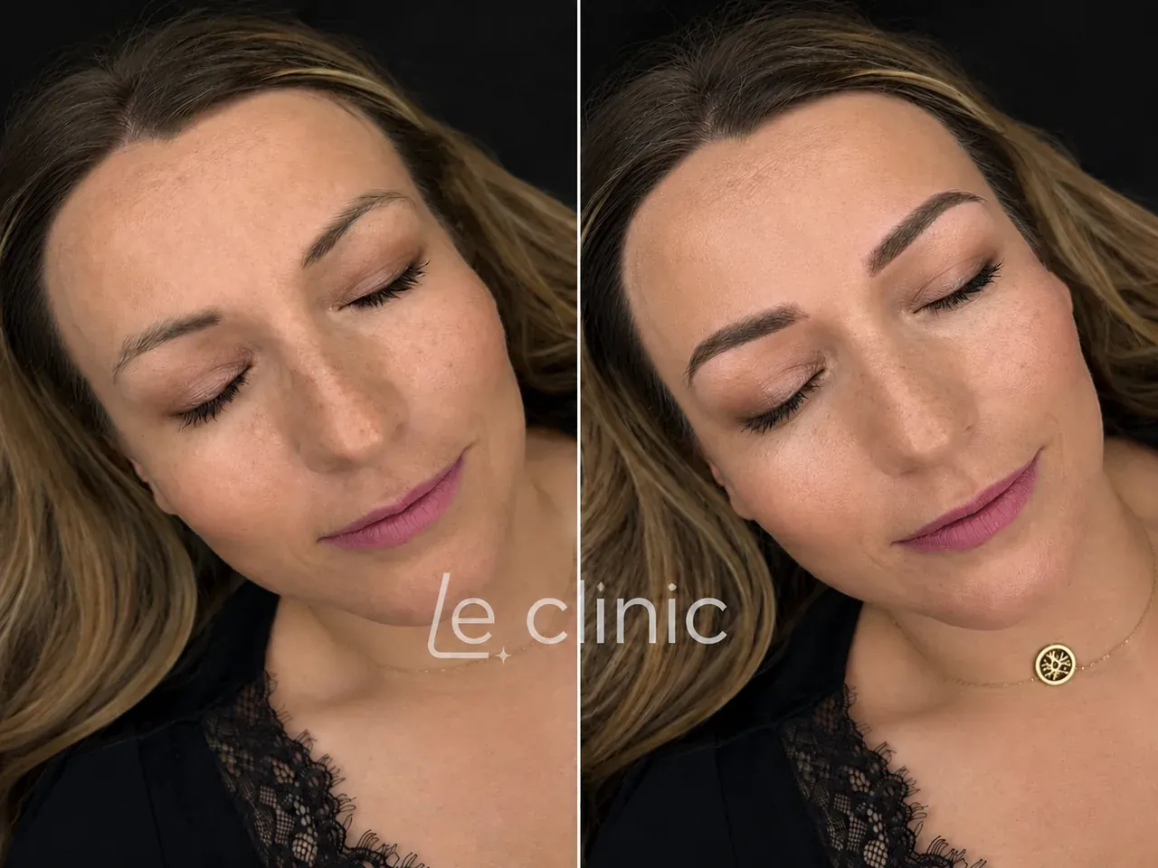 Obočí klientky před a po permanentním make-upu Natural Powder Brows