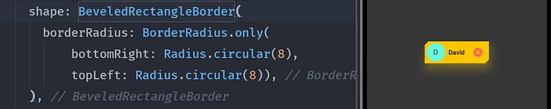 Chip with a custom border shape to demonstrate the shape property.