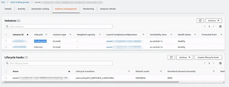 instance management tab after scale-out event