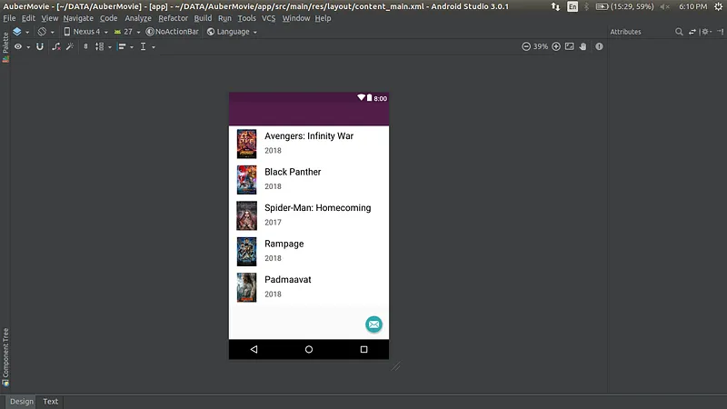 Final RecyclerView with movie posters and dates