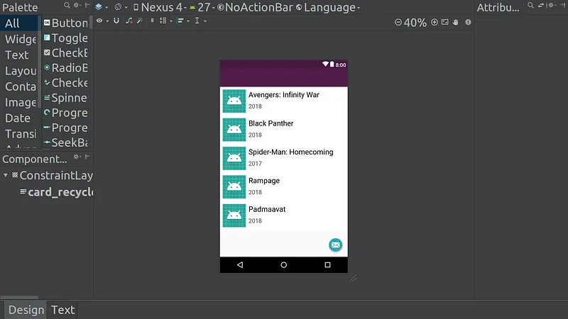 RecyclerView item layout populated with dummy movie released years