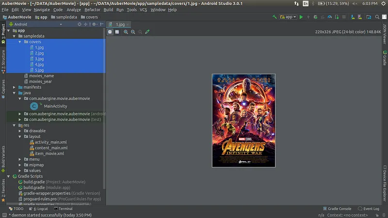 Sampledata folder with movie posters in the covers directory