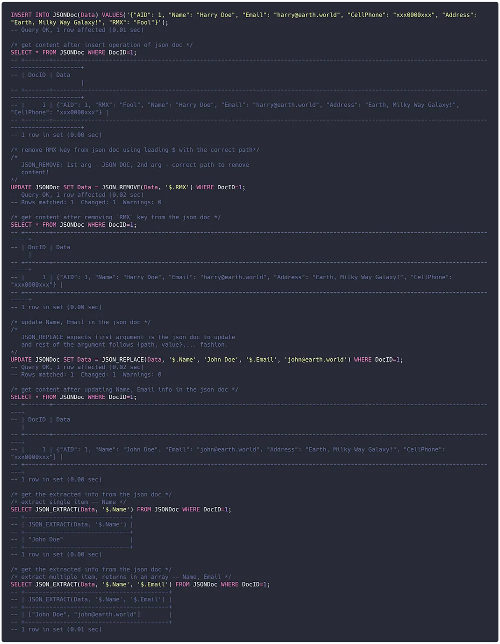 examples of some JSON functions
