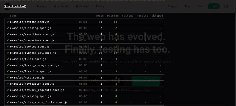 Cypress kitchen sink example test