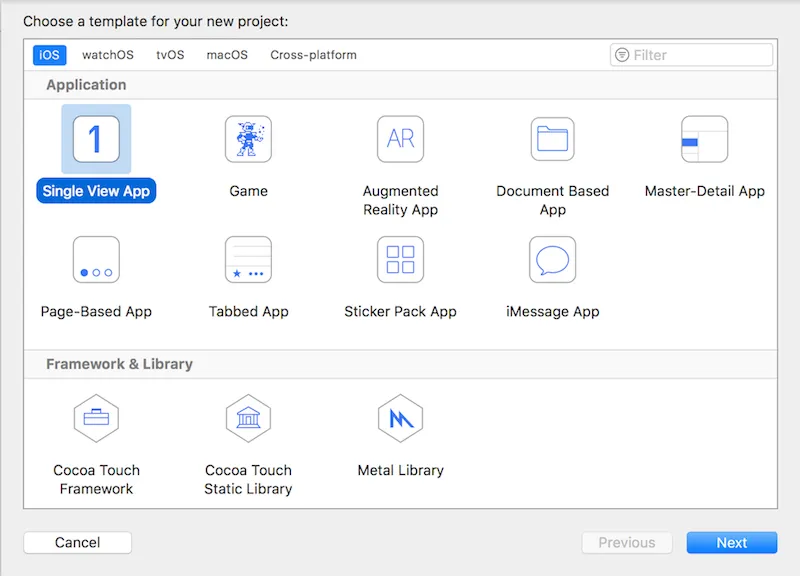 select “Single View App”