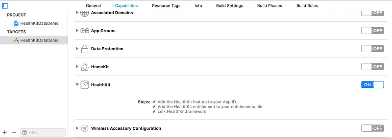 Enabling capabilities for HealthKit