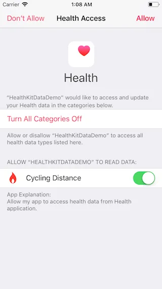 reading cycling distance data from the health application
