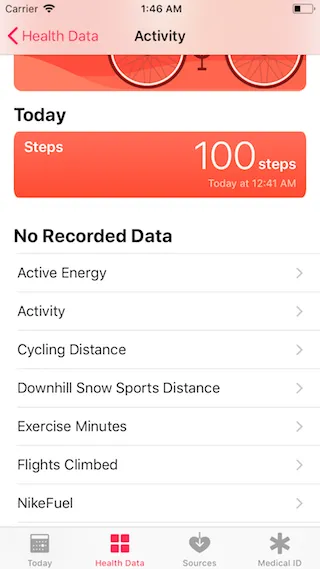 Read data from health application - Selecting health data tab