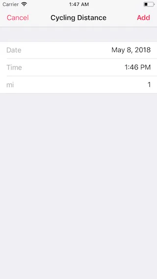 Read data from health application - Cycling distance and clicking ‘+