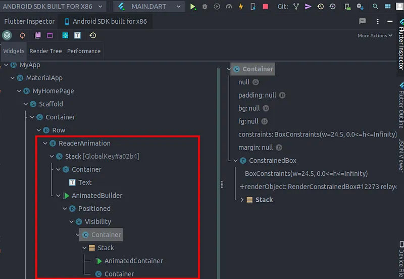 A stack containing two widgets