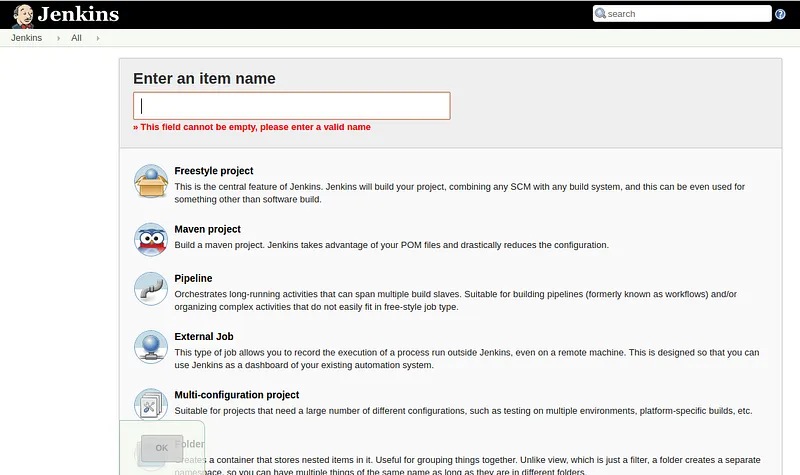 Create new free style project