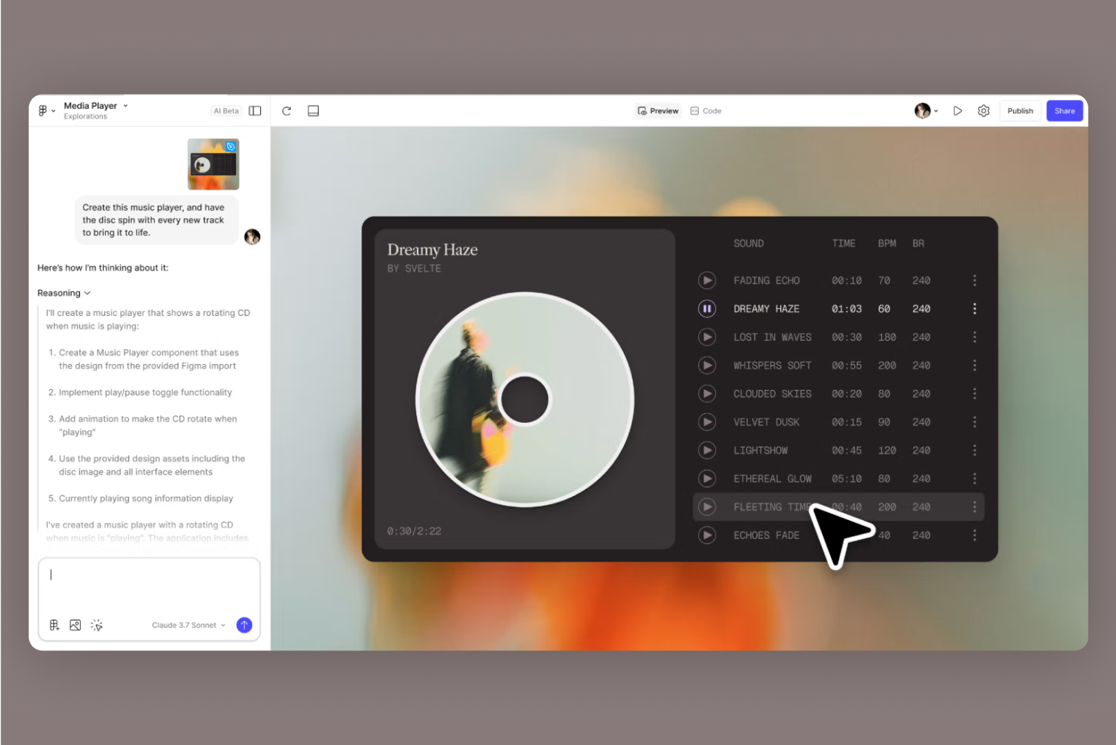 App screen featuring a music player and CD player, illustrating a blend of traditional and digital music experiences.