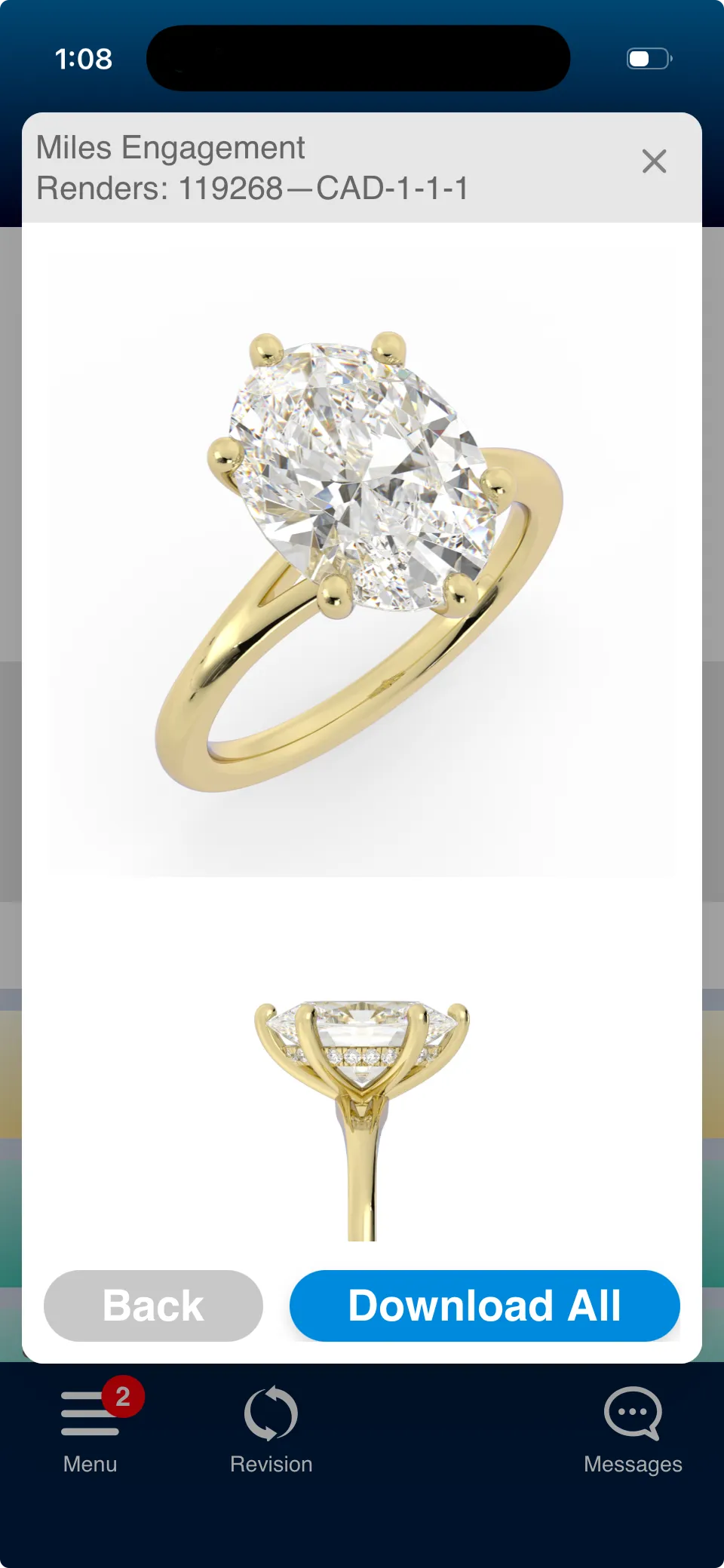 Photorealistic render of an oval engagement ring