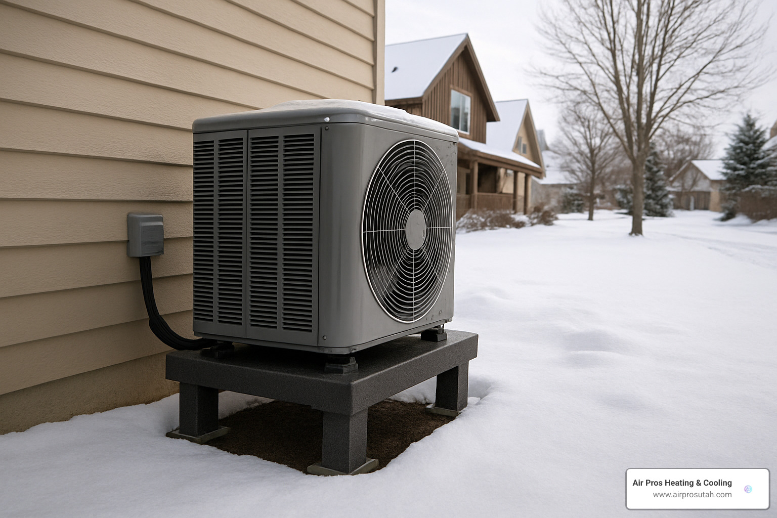 outdoor heat pump unit liftd on composite pad with snow clearance - heat pump installation