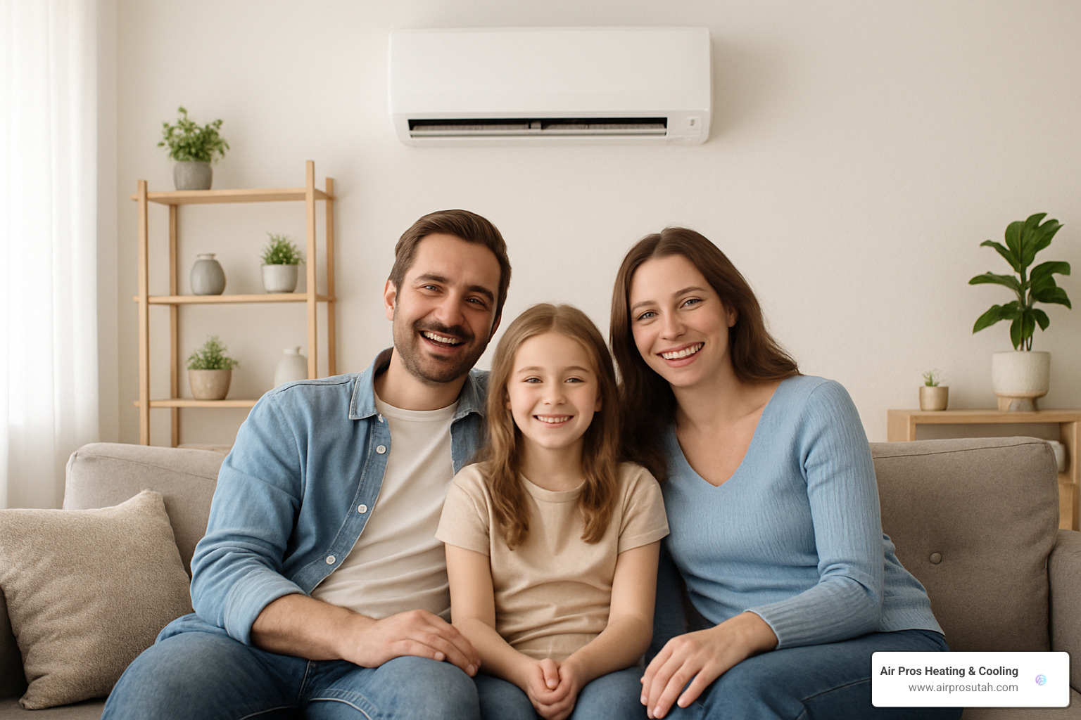 happy family enjoying comfortable room with working mini split system - ductless mini split repair