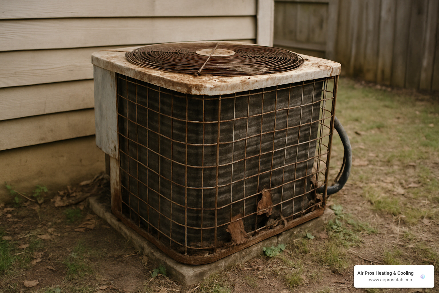 old, inefficient HVAC unit showing signs of wear - cost to install heat pump and air handler