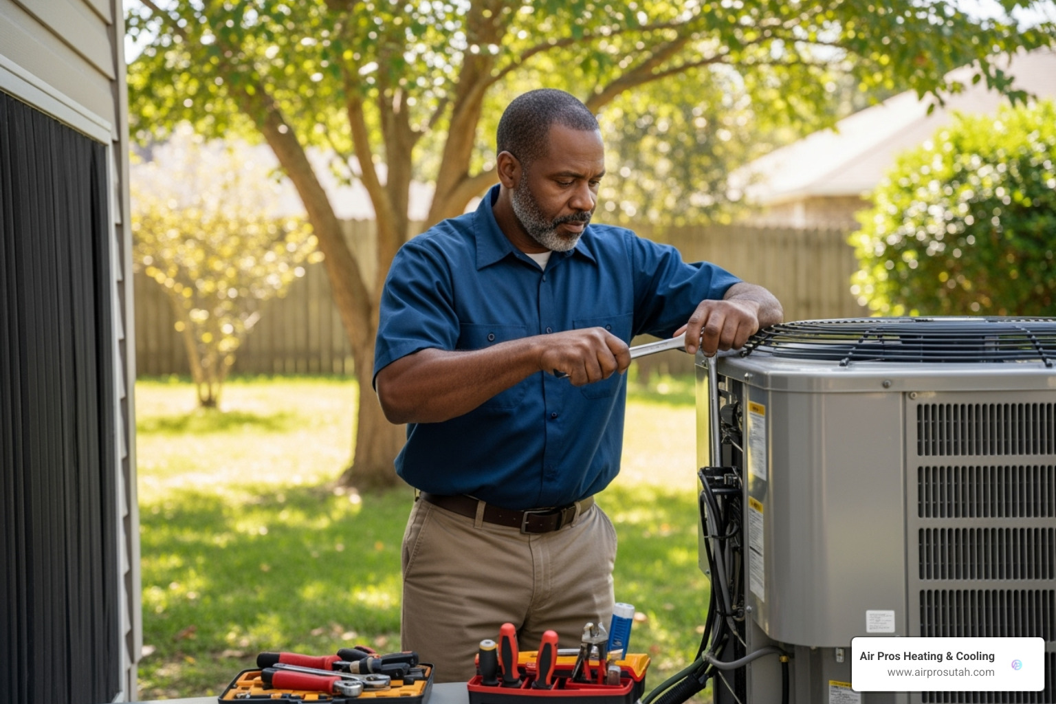 professional HVAC technician working on an outdoor heat pump condenser unit - how to install a heat pump air conditioner