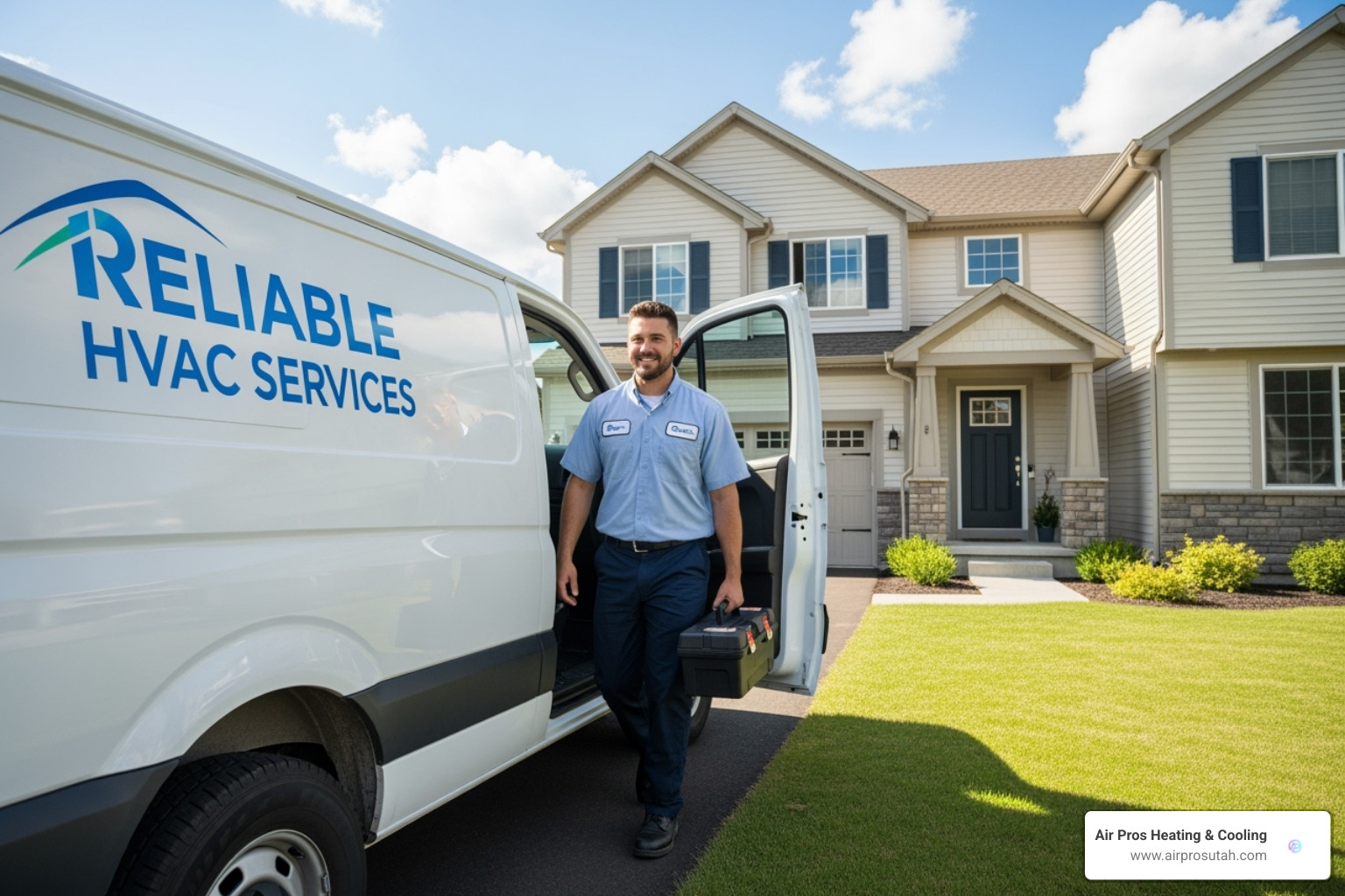 of a friendly technician arriving in a service van - emergency air conditioner repair
