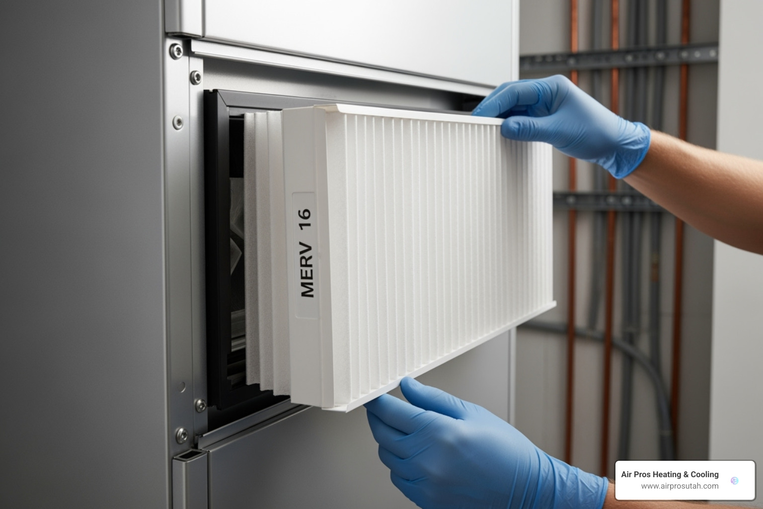 image of a modern, clean HVAC unit with a high-efficiency filter being installed - indoor air quality Utah