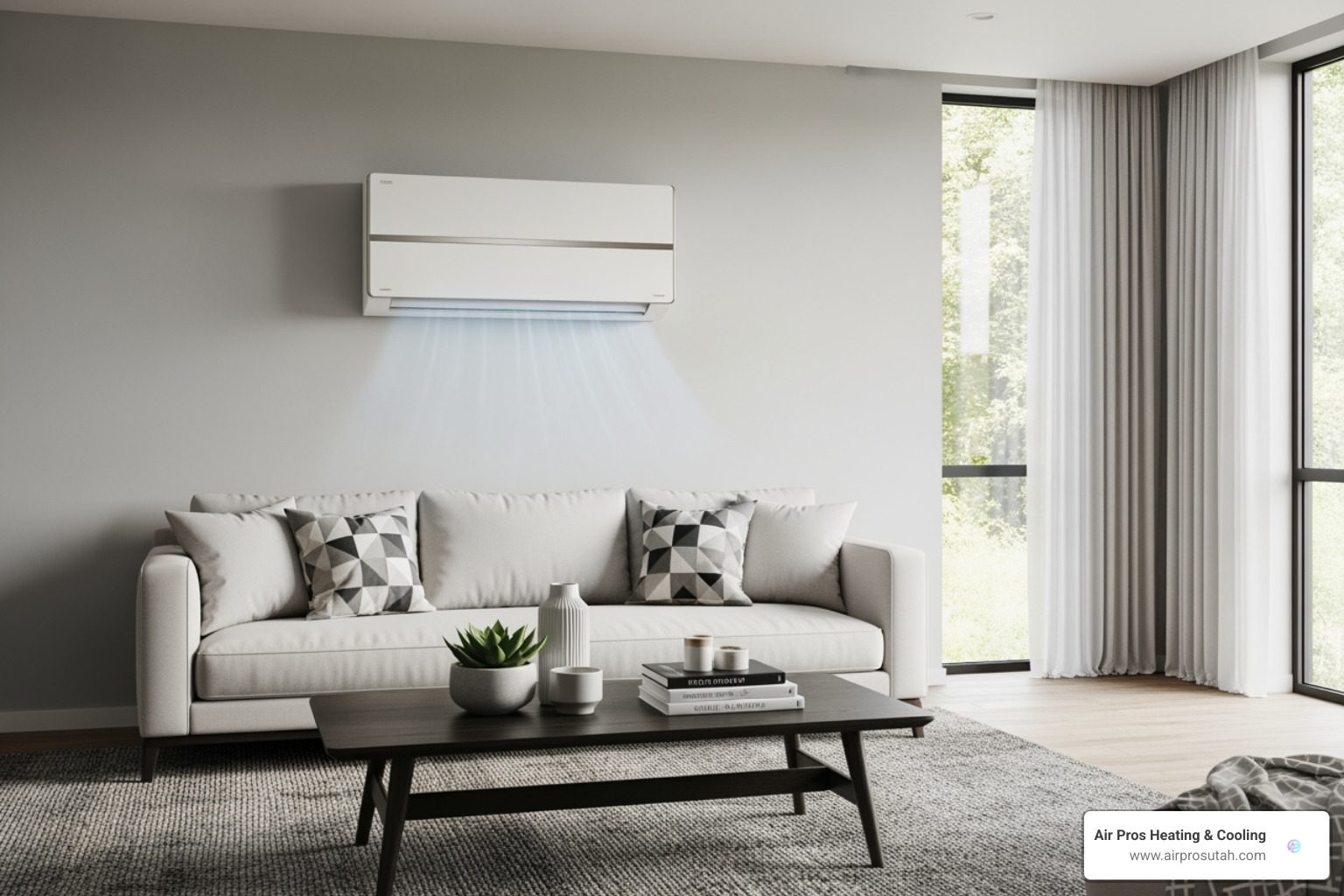 A sleek, wall-mounted ductless mini-split unit in a modern room - ac replacement near me
