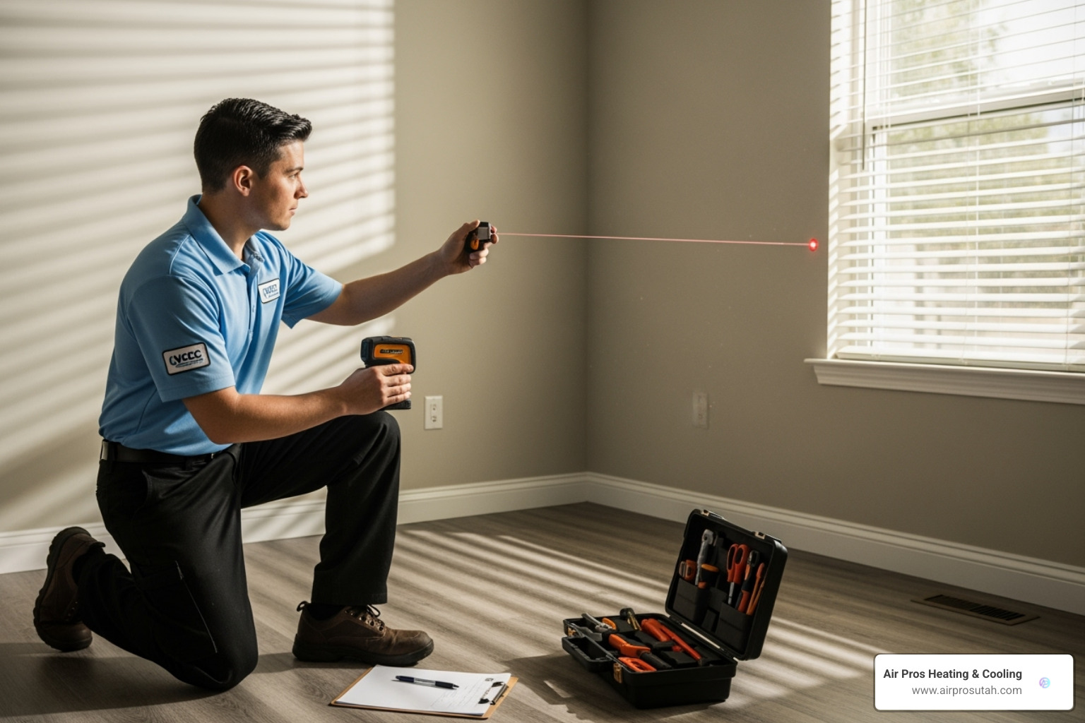 HVAC technician measuring a room - cost of installing heat pump