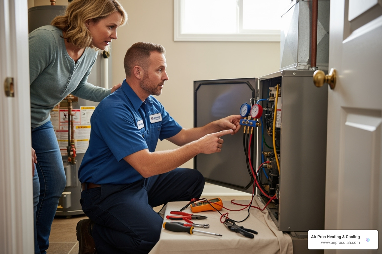 technician explaining repair to homeowner - ac repairing services