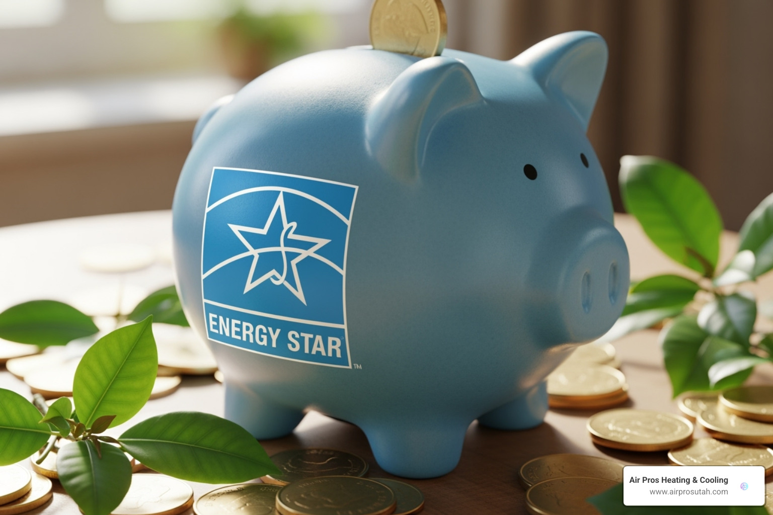 A piggy bank with an ENERGY STAR logo on it, representing savings and energy efficiency - cost of replacing a heat pump