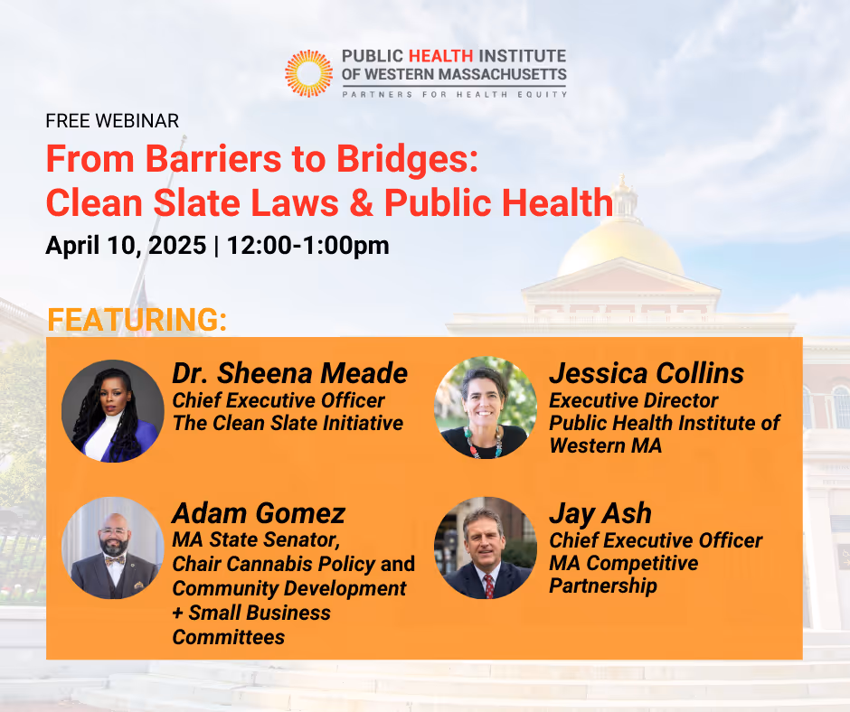 A poster advertising a webinar on clean slate laws and public health.