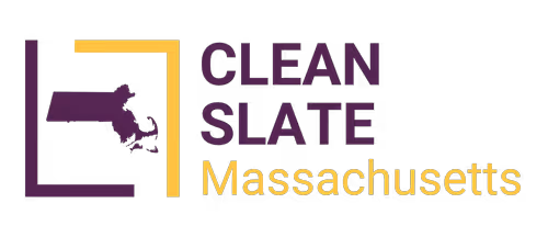 A purple and yellow logo for clean slate massachusetts.