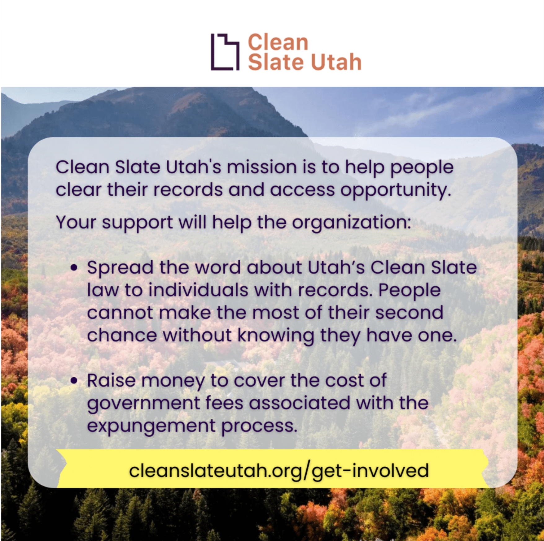 A colorful image of a mountain with a sign that says "clean slate utah".
