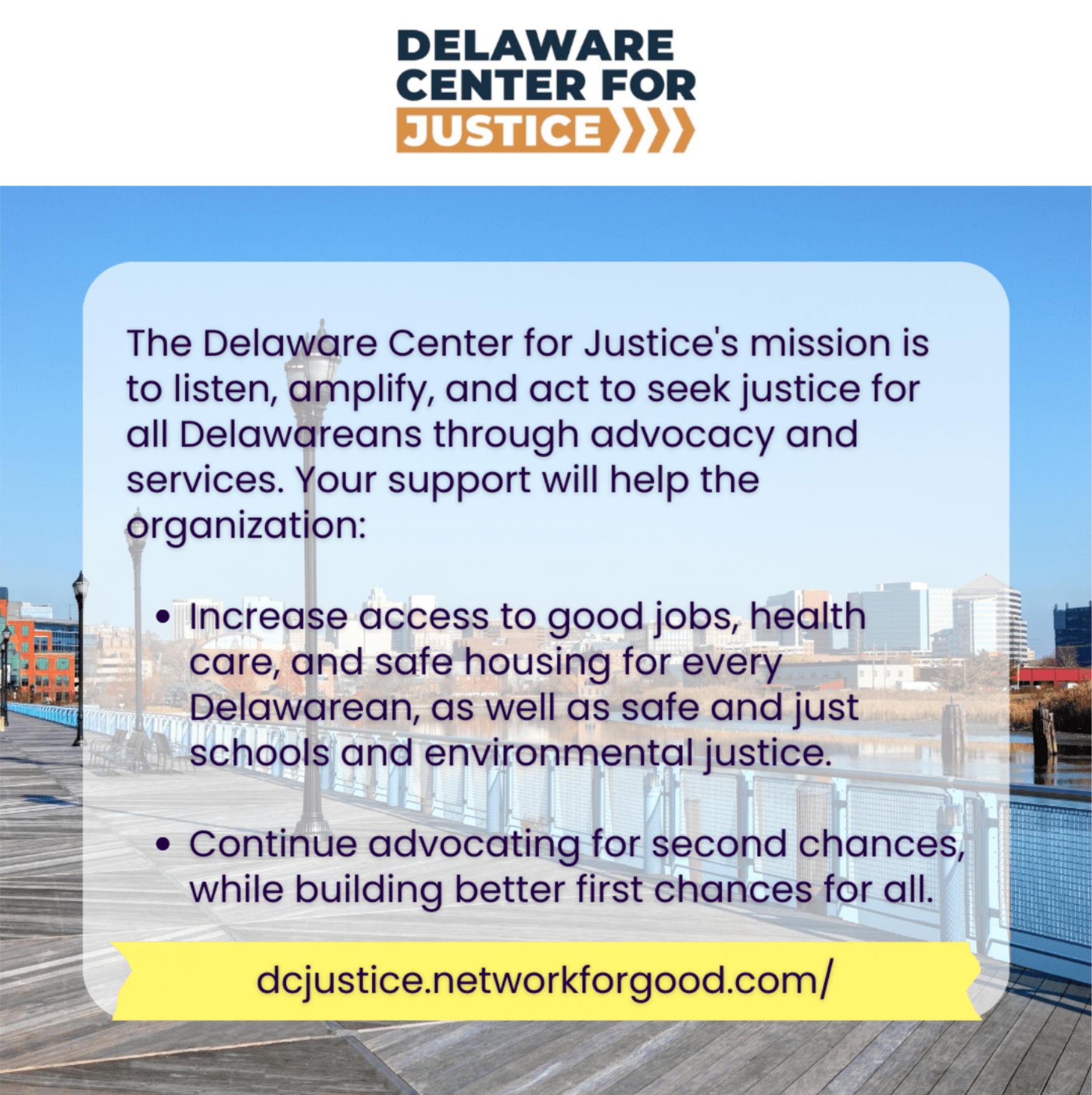 A flyer for the Delaware Center for Justice.