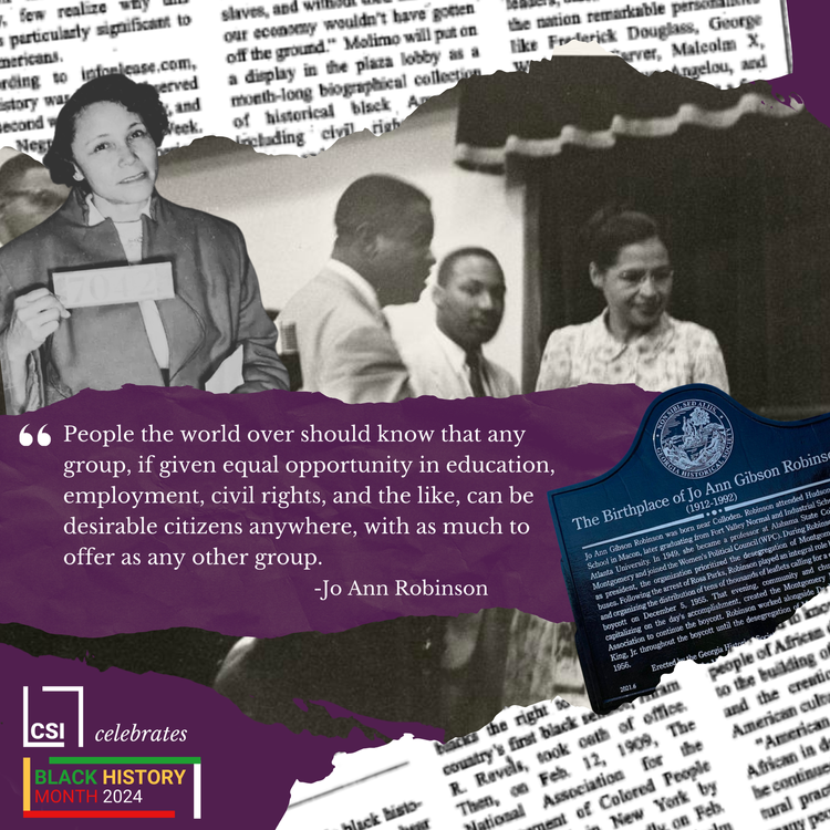 A purple background with a quote from Jo Ann Robinson.