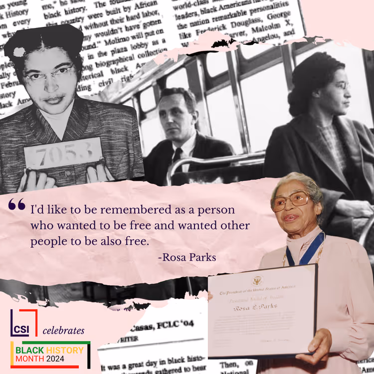 A woman holding a framed award with a quote from Rosa Parks.