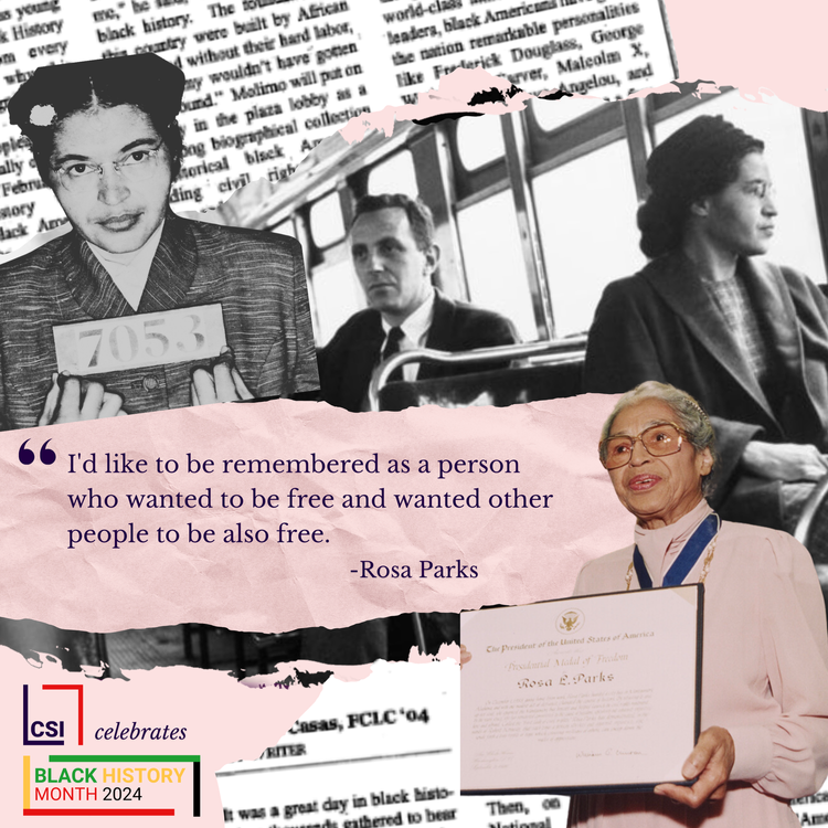 A woman holding a framed award with a quote from Rosa Parks.