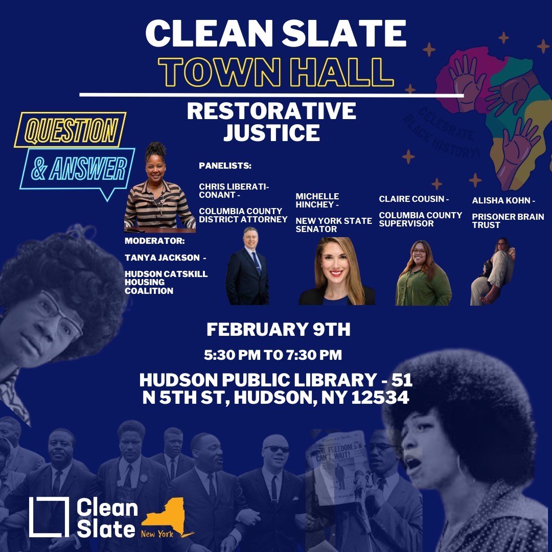 A flyer for a town hall event on February 9th.