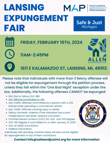 A flyer for a expungement fair in Michigan.