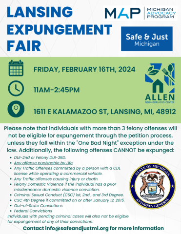 A flyer for a expungement fair in Michigan.