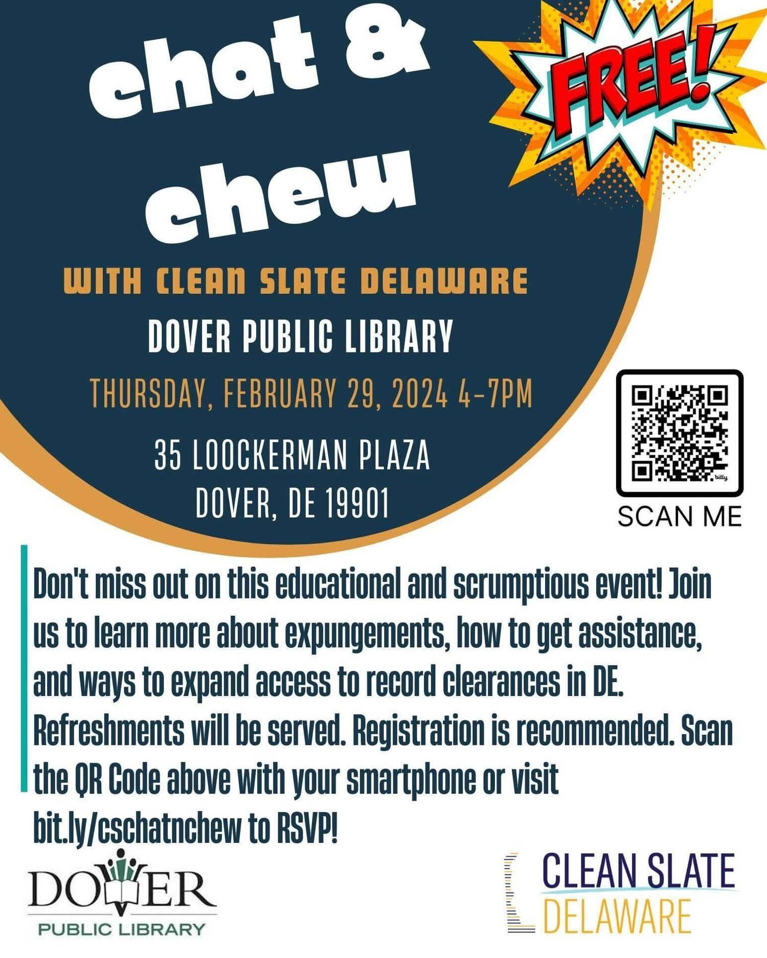 A flyer advertising a free event at the Dover Public Library.